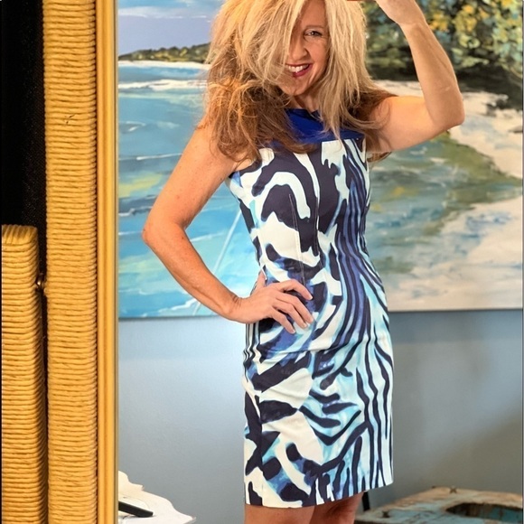 ⭐️T Tahari,Shira, Neon Trim,Zebra Striped Dress, Gorgeous, Fun,Funky & Fabulous! - Picture 1 of 9